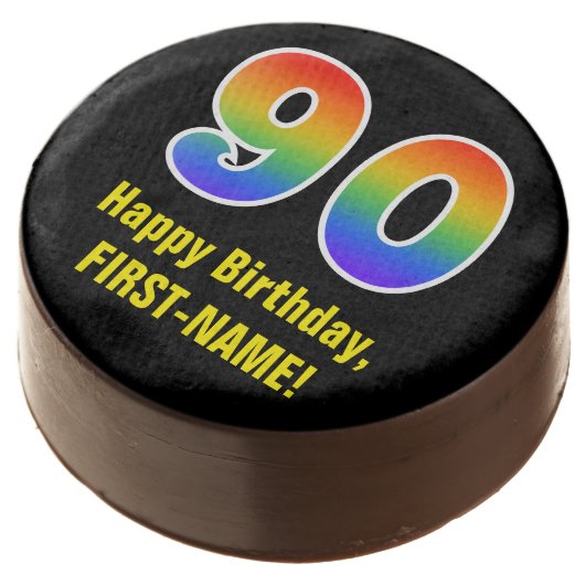 90th Birthday - Rainbow Spectrum Pattern Number 90 Chocolate Covered Oreo (Angled)