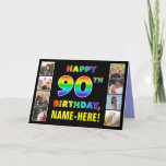 [ Thumbnail: 90th Birthday: Rainbow Text, Custom Photos & Name Card ]