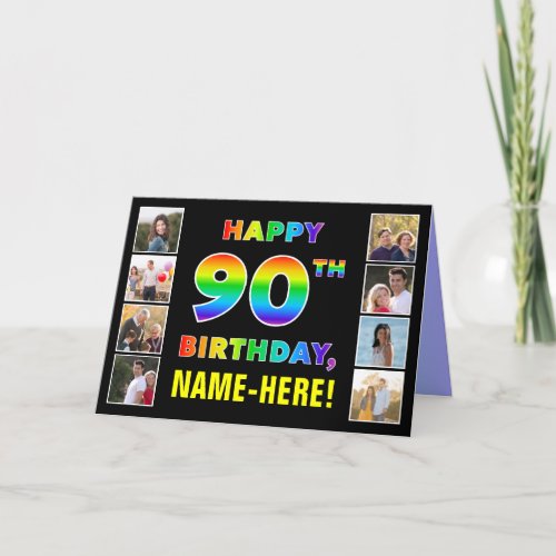 90th Birthday Rainbow Text Custom Photos  Name Card