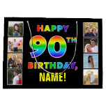 [ Thumbnail: 90th Birthday: Rainbow Text, Custom Photos & Name Gift Bag ]