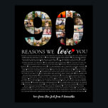 90th birthday reasons why we love you photo poster<br><div class="desc">Celebrate your special bond with our "Reasons Why We Love You" personalized art. This unique piece highlights the reasons you cherish someone, turning heartfelt sentiments into a beautiful work of art. Perfect for anniversaries, birthdays, or just because, it’s a meaningful gift that captures your love and appreciation in a truly...</div>