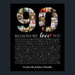 90th birthday reasons why we love you photo poster<br><div class="desc">Celebrate your special bond with our "Reasons Why We Love You" personalized art. This unique piece highlights the reasons you cherish someone, turning heartfelt sentiments into a beautiful work of art. Perfect for anniversaries, birthdays, or just because, it’s a meaningful gift that captures your love and appreciation in a truly...</div>