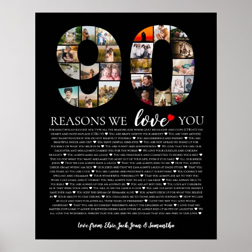 90th birthday reasons why we love you photo poster