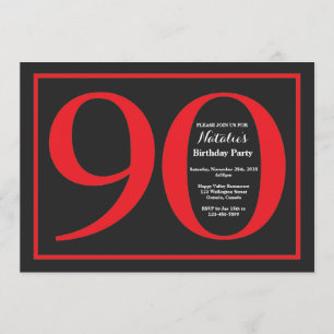 90th Birthday Red and Black Chalkboard Invitation