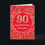 90th Birthday Red and Gold Floral Pattern Card<br><div class="desc">90th Birthday Red and Gold Floral Pattern Birthday Card. For further customization,  please click the "Customize it" button and use our design tool to modify this template.</div>