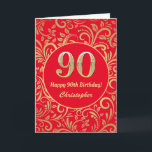 90th Birthday Red and Gold Floral Pattern Card<br><div class="desc">90th Birthday Red and Gold Floral Pattern Birthday Card. For further customization,  please click the "Customize it" button and use our design tool to modify this template.</div>