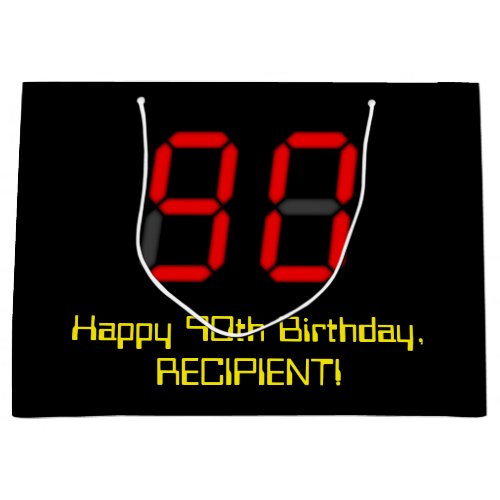 90th Birthday Red Digital Clock Style 90  Name Large Gift Bag