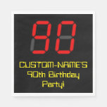 [ Thumbnail: 90th Birthday: Red Digital Clock Style "90" + Name Napkins ]