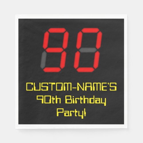 90th Birthday Red Digital Clock Style 90  Name Napkins