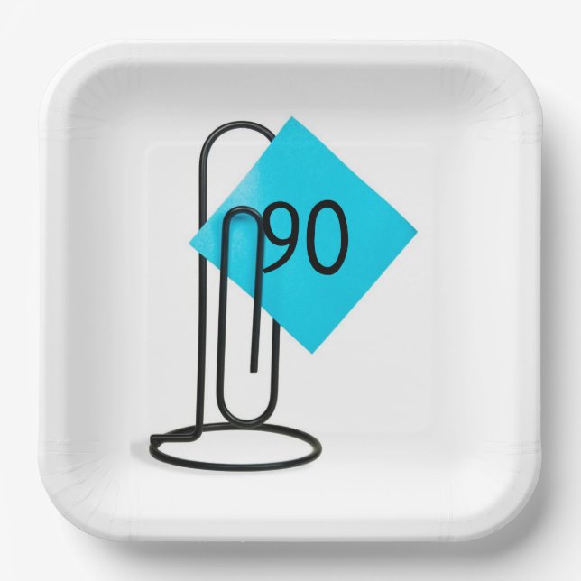 90th Birthday Reminder Note On a Paper Clip Paper Plates (Front)