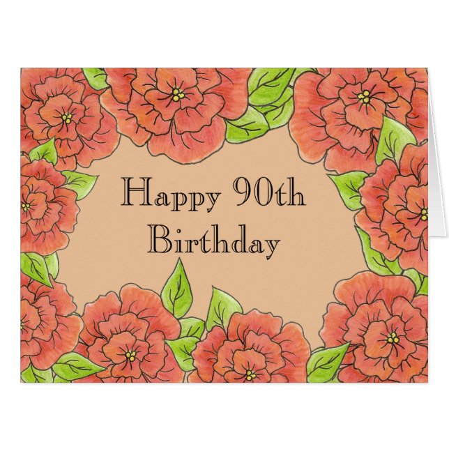 90th Birthday Rose Card (Front Horizontal)