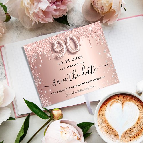 90th birthday rose glitter budget save the date flyer