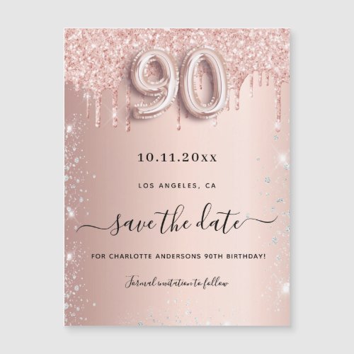 90th birthday rose glitter save the date magnet