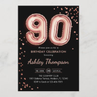 90th Birthday - Rose Gold Balloons Black
