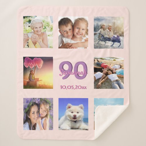 90th birthday rose gold blush photo collage sherpa blanket