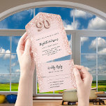 90th birthday rose gold blush sparkle party RSVP All In One Invitation<br><div class="desc">Rose gold,  blush colored background,  decorated with faux glitter sparkles on the inside. Personalize and add a photo,  names,  party details,  RSVP date,  return address and name.  Number 90 is written with a balloon style number.</div>