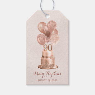 90th Birthday Rose Gold Cake Gift Tags