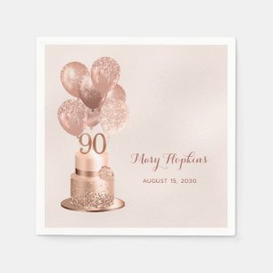 90th Birthday Rose Gold Cake Napkins