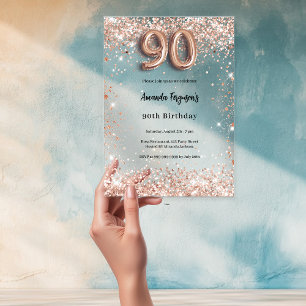90th birthday rose gold clear party acrylic invitations