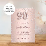 90th birthday rose gold diamonds welcome menu<br><div class="desc">A faux rose gold gradient background with pink diamonds. The name is written with a modern dark rose gold colored hand lettered style script. Number 90 is written with a balloon style font, script. Welcome text, photo, menu and a thank you note on the back. You might have to adjust...</div>