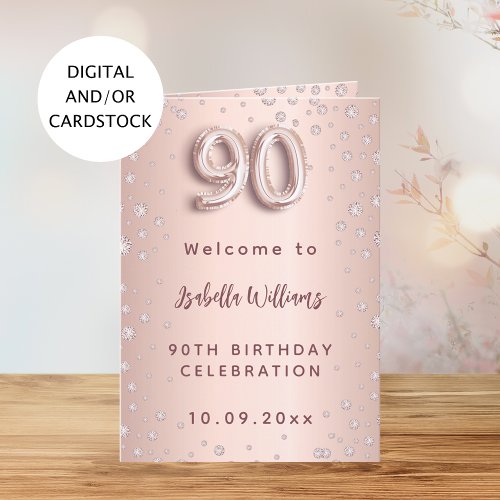 90th birthday rose gold diamonds welcome menu