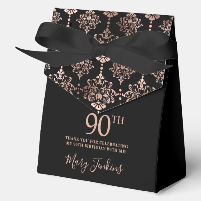 90th Birthday Rose Gold Elegant Thank You  Favor Boxes (Front)