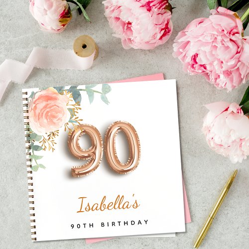 90th birthday rose gold eucalyptus guest book