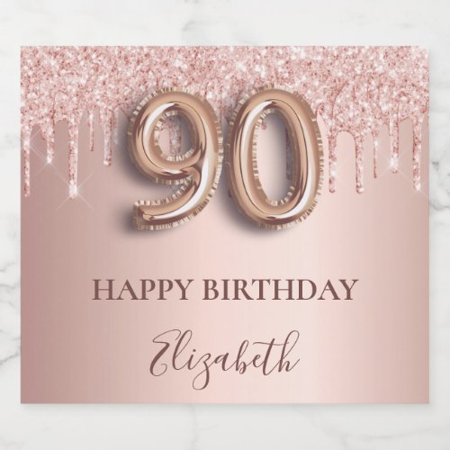 90th birthday rose gold glitter pink balloon style sparkling wine label
