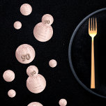 90th birthday rose gold glitter pink monogram confetti<br><div class="desc">Girly and feminine confetti for a 90th birthday party table setting. A rose gold faux metallic, foil looking background decorated with faux rose gold glitter drips. Personalize and add her name/text. Dark rose gold colored letters. Some confetti chips with name and date, others with number 90 written with a balloon...</div>