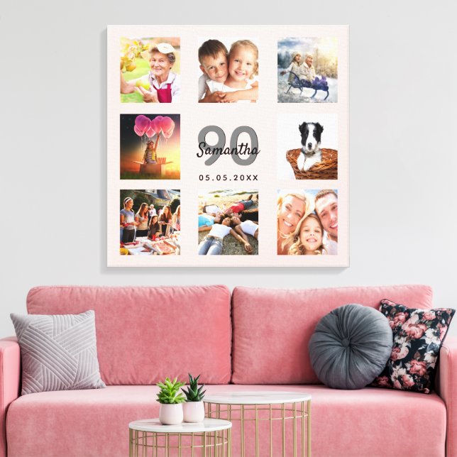 90th birthday rose gold name photo collage canvas print (Insitu(LivingRoom))