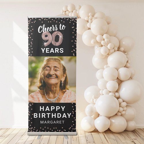 90th Birthday Rose Gold Photo Retractable Banner