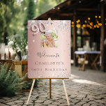 90th birthday rose gold photo silver sparkles foam board<br><div class="desc">A welcome board for a feminine and glamorous 90th birthday party.  A rose gold  lbackground decorated with faux silver sparkles.   Personalize and add a photo and name.  Number 90 is written with a balloon style font.
Back: no design</div>
