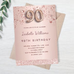 90th birthday rose gold pink stars invitation<br><div class="desc">A modern, stylish and glamorous invitation for a 90th birthday party. A rose gold background with rose gold and pink dripping stars . The name is written with a modern dark rose gold colored hand lettered style script. Personalize and add your party details. Number 90 is written with a balloon...</div>