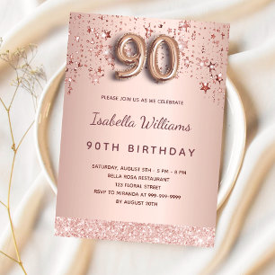 90th birthday rose gold pink stars invitation