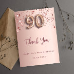 90th birthday rose gold pink stars thank you card<br><div class="desc">A thank you card for a 90th birthday. A rose gold gradient background color. With rose gold dripping shining stars. On front: number 90 written with a balloon style font, large dark rose gold colored hand lettered script and the text: Thank You, your text, title and a date. Back: Personalize...</div>