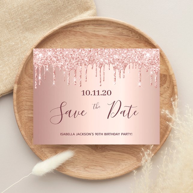 90th birthday rose gold save the date card (Creator Uploaded)