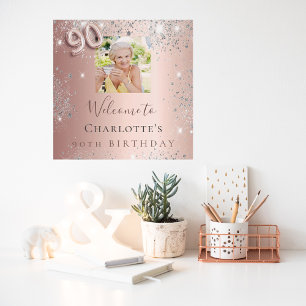 90th birthday rose gold silver photo glitter dust foam board