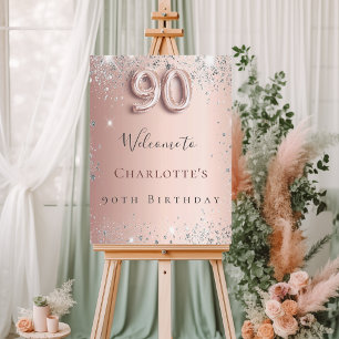 90th birthday rose gold silver welcome foam board