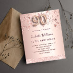 90th birthday rose gold stars budget invitation<br><div class="desc">A modern, stylish and glamorous invitation for a 90th birthday party. A rose gold gradient background with rose gold and pink dripping stars. The name is written with a modern dark rose gold colored hand lettered style script. Personalize and add your party details. Number 90 is written with a balloon...</div>