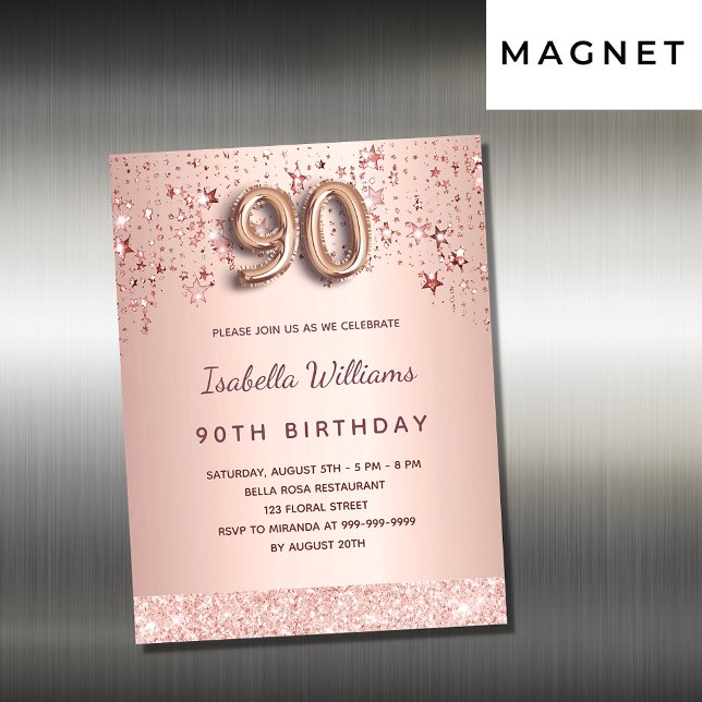 90th birthday rose gold stars invitation magnet (Creator Uploaded)