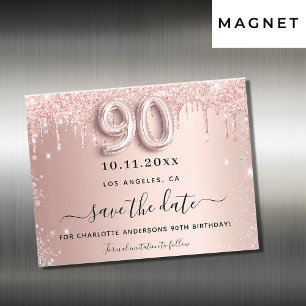 90th birthday rose silver save the date magnet