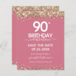 90th Birthday Save the Date Budget Invitation<br><div class="desc">Elegant Faux gold glitter with shimmering confetti highlights on the top and bottom border. All text is adjustable and easy to change for your own party needs. Great elegant 90th birthday template design.</div>