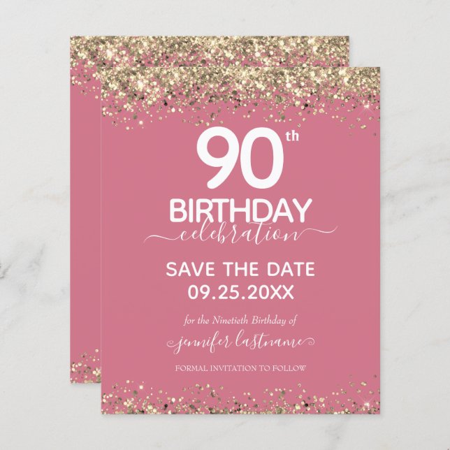 90th Birthday Save the Date Budget Invitation (Front/Back)