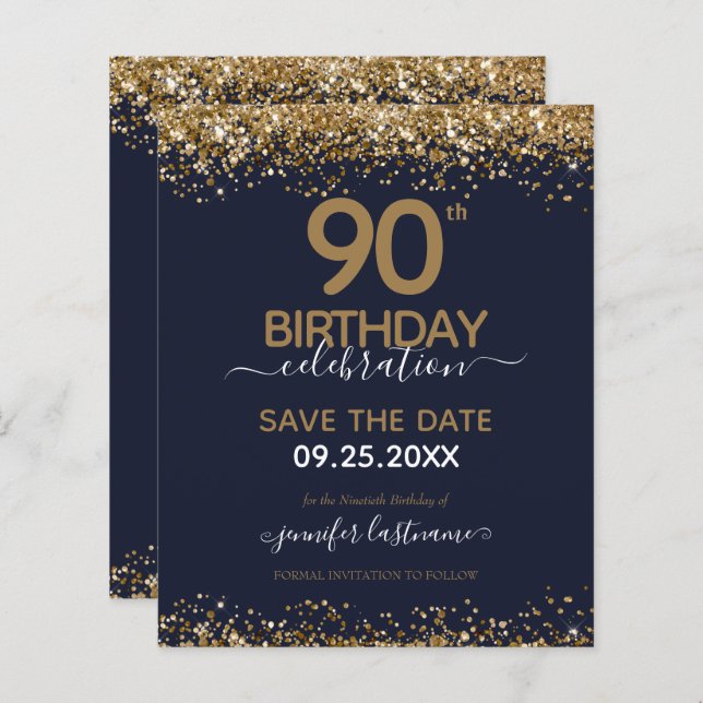 90th Birthday Save the Date Budget Invitation (Front/Back)