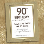 90th Birthday Save the Date Budget Invitation<br><div class="desc">Lovely faux foil border with shimmering confetti highlights on the top and bottom border. All text is adjustable and easy to change for your own party needs. Great elegant 90th birthday template design.</div>