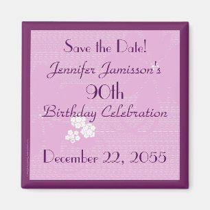 90th Birthday Save the Date Pink Floral Magnet