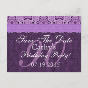 90th Birthday Save the Date Purple Antique Lace Announcement Postcard