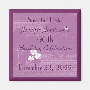 90th Birthday Save the Date Purple / White Magnet