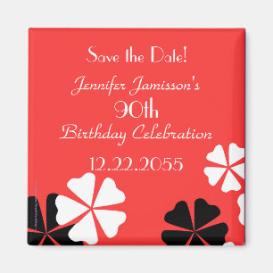 90th Birthday Save the Date Red Floral Minimalist Magnet