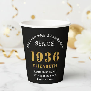 90th Birthday Setting the Standards Black Gold Paper Cups